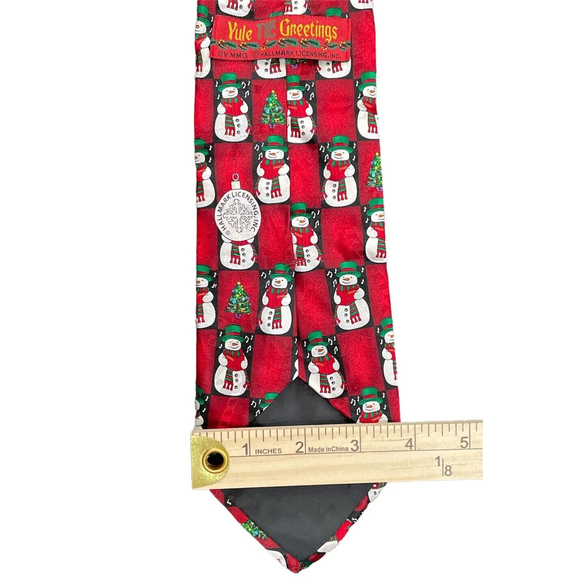 HALLMARK Yule Tie Greetings 100% Silk Tie Snowman Christmas Holiday 61” x 3.75” - Picture 2 of 3